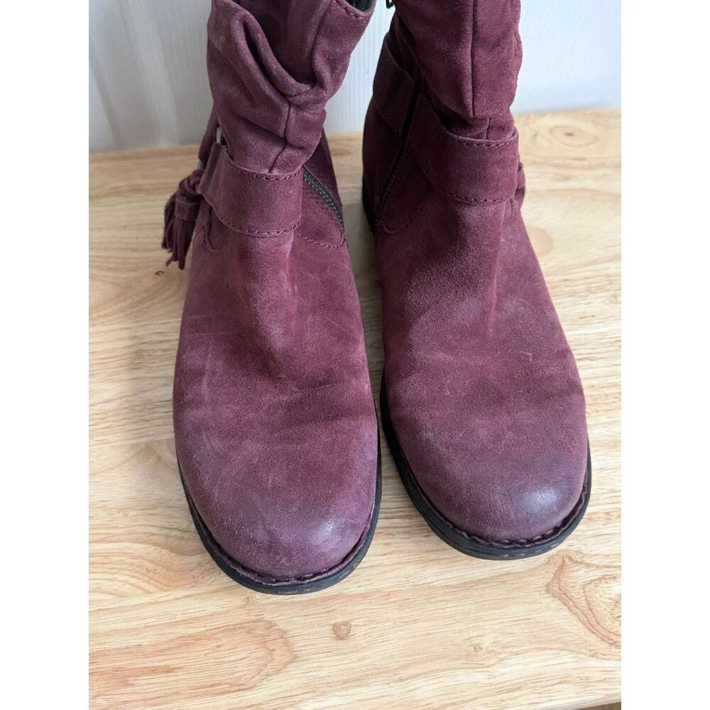 Born Wine Burgundy Suede distressed zip ankle boots tassel western Women’s 9.5M